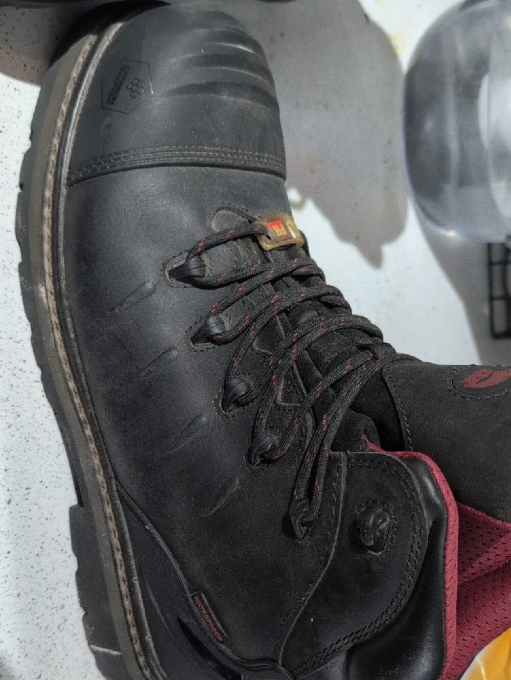 Used XXwide Avenger Black Steel Toe Work Boots with Red Trim